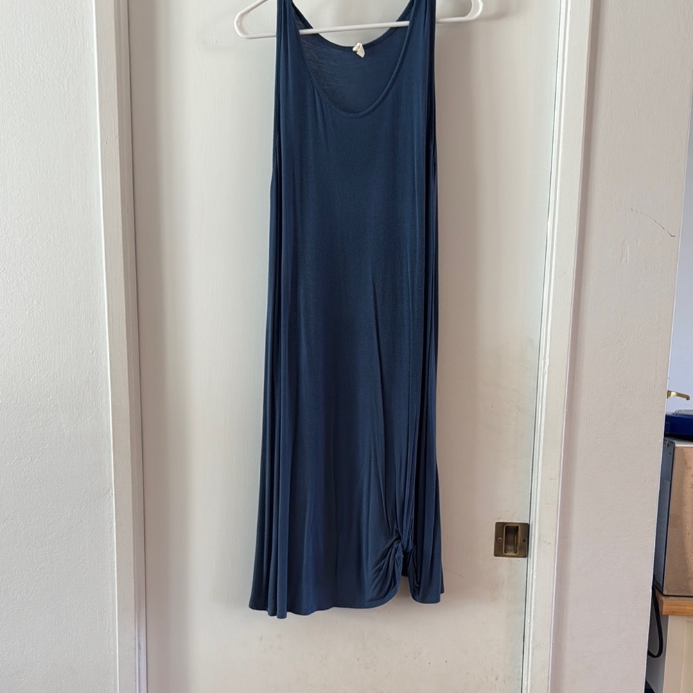 Pink blush Maternity Blue Sleeveless Dress-knotted at bottom